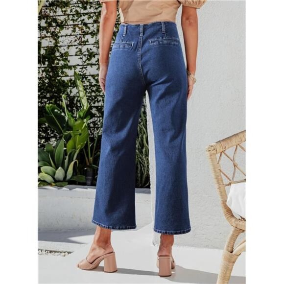 Women's High Waisted Stretchy Wide Leg Jeans Straight Leg Loose Denim Pants - Picture 6 of 8
